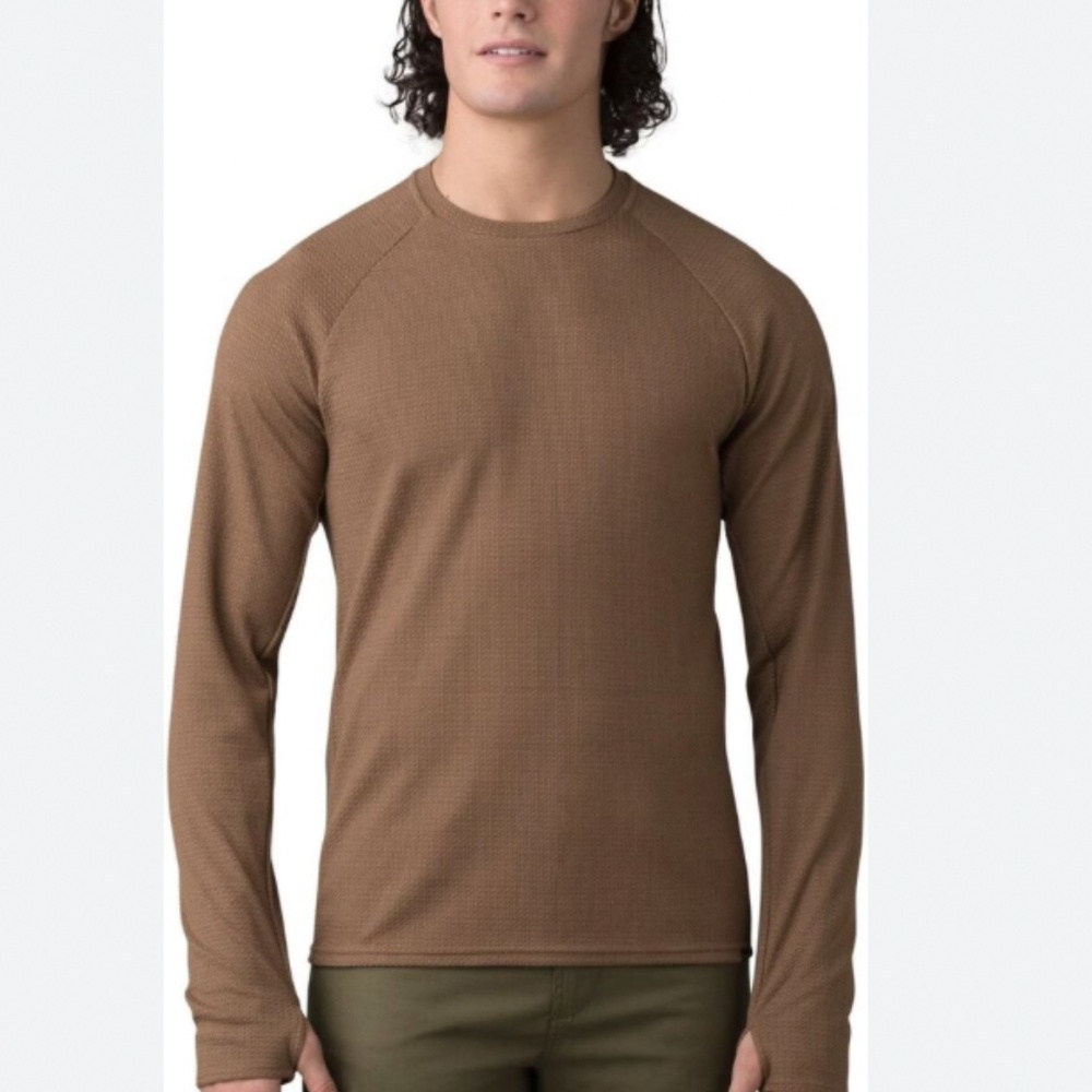 Prana Winsley Crew Mens XLarge Brown Waffle Knit Wool Blend High Performance